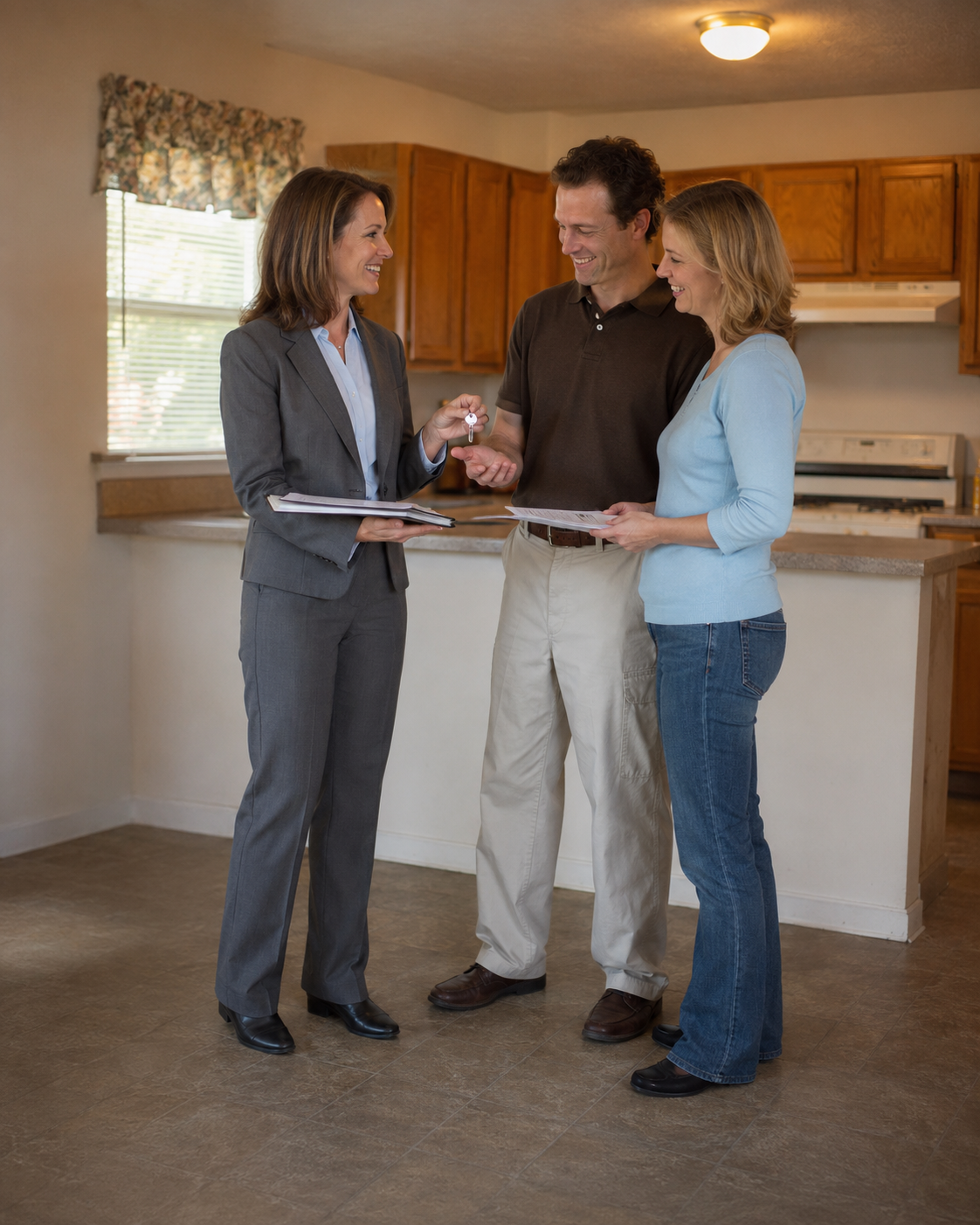 Agent and homeowners celebrating a successful property closing